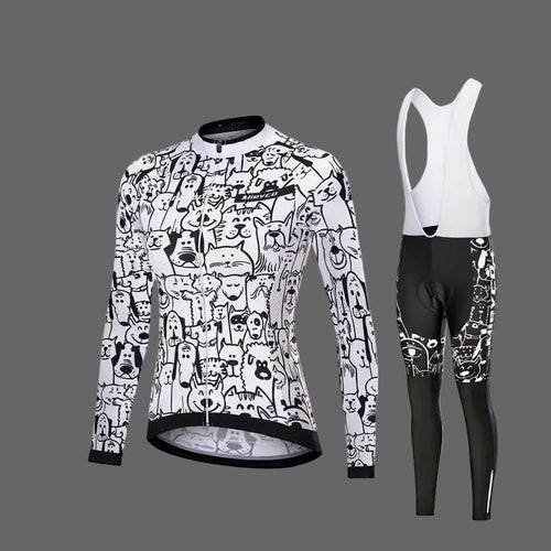 Zimná cyklistická súprava White Cat s 5D gélovou vložkou – dlhý rukáv